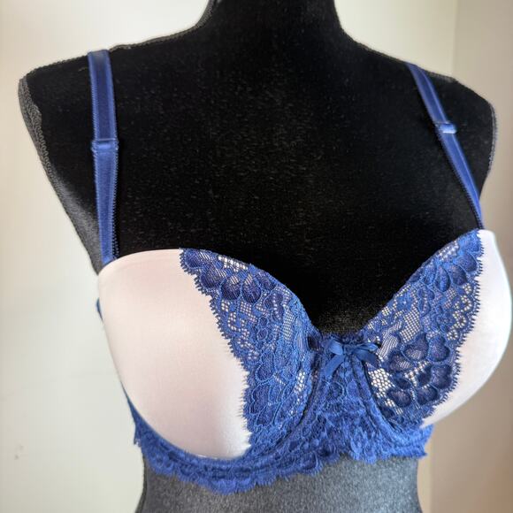 Victoria’s Secret Dream Angels Strapless Bra 36C Navy Blue Lace Push‑Up Grey - Picture 3 of 16
